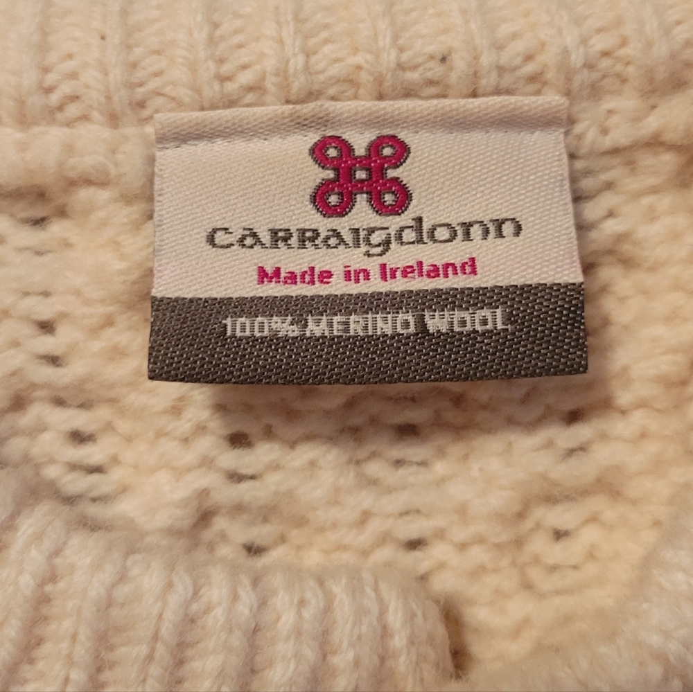 100% Merino Wool Vintage Carriagdonn Women's Irish Cardigan Sweater - Cream - Picture 7 of 9